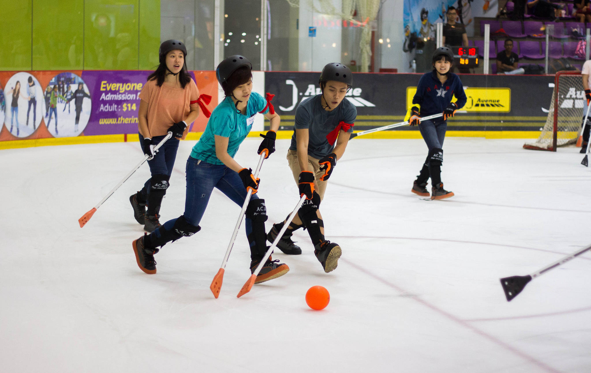 Broomball, young players, indoor ice rink, Full HD Desktop Wallpaper