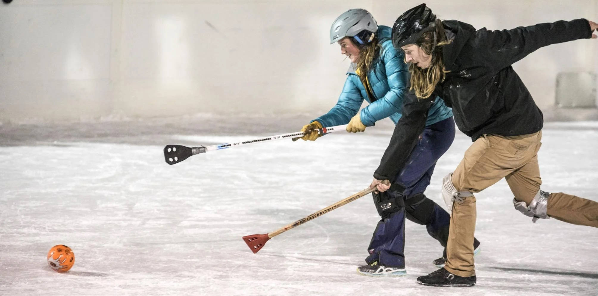broomball, indoor ice rink, helmets, Full HD Desktop Wallpaper