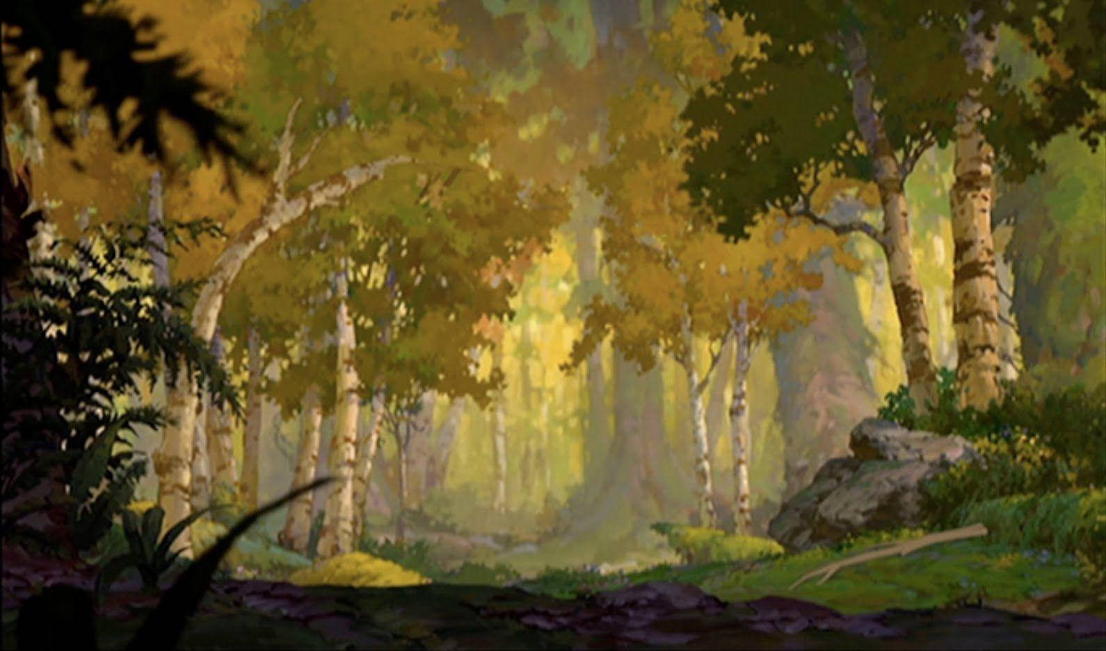 Brother Bear, golden autumn leaves, serene birch forest, HD Desktop Wallpaper