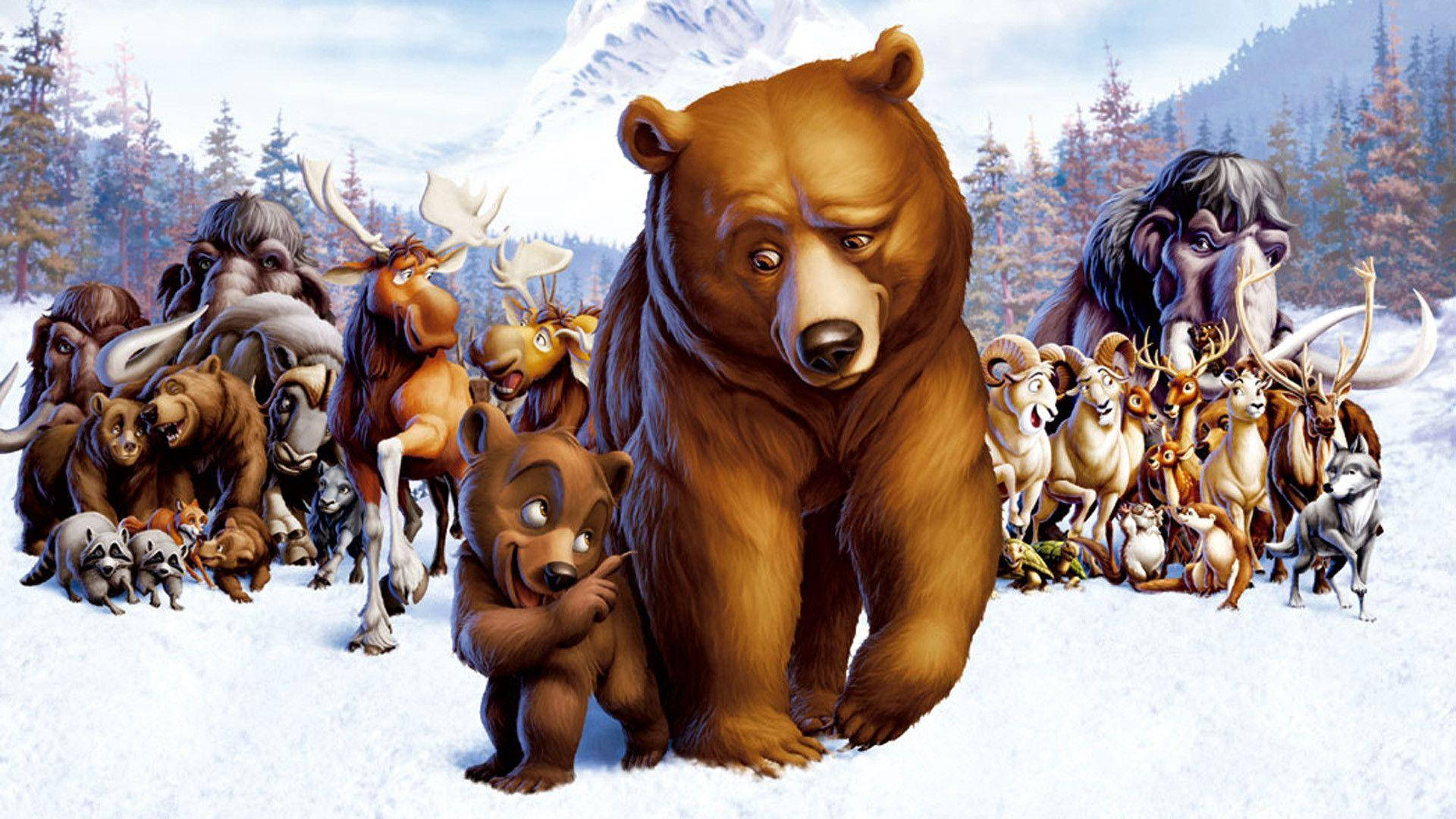 Brother Bear, full cast, snowy forest, Full HD Desktop Wallpaper