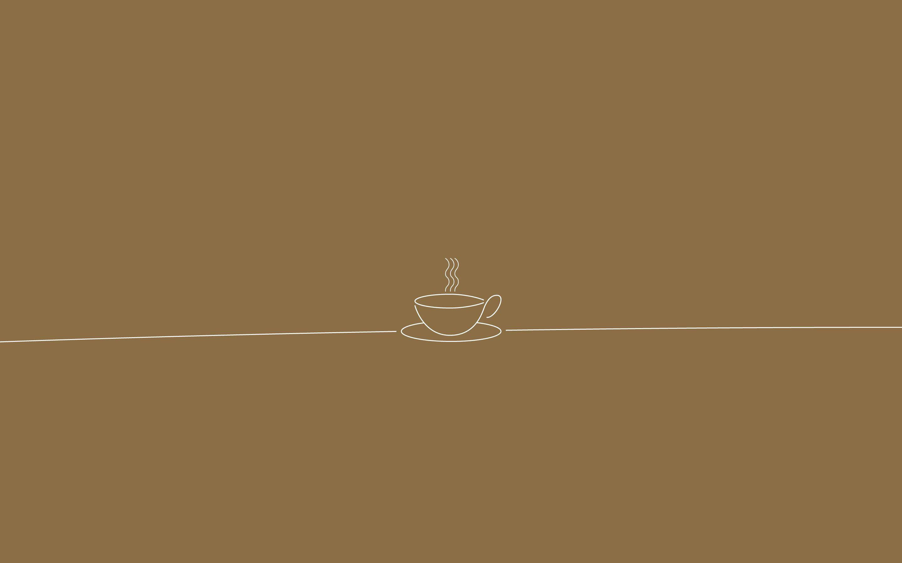 minimalist brown aesthetic, steaming coffee cup, horizontal line, 2K Desktop Wallpaper