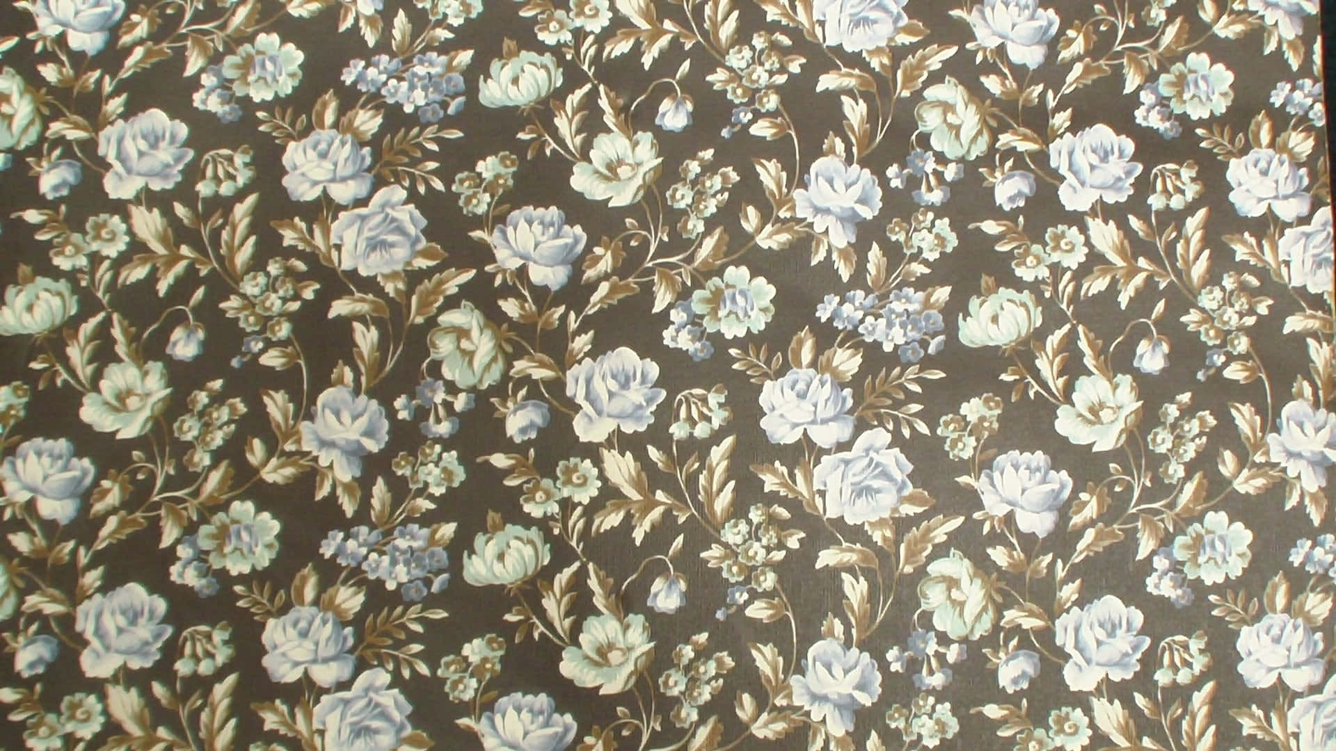 70s floral, light blue roses, gold vines, Full HD Desktop Wallpaper