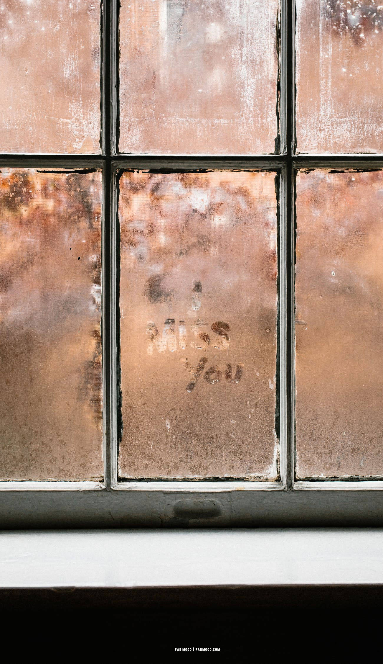 frosty window pane, handwritten 'Miss You' etched in condensation, warm amber light, Full HD Phone Wallpaper