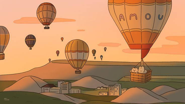 Brown Aesthetic, hot air balloon, desert town, SD Desktop Wallpaper