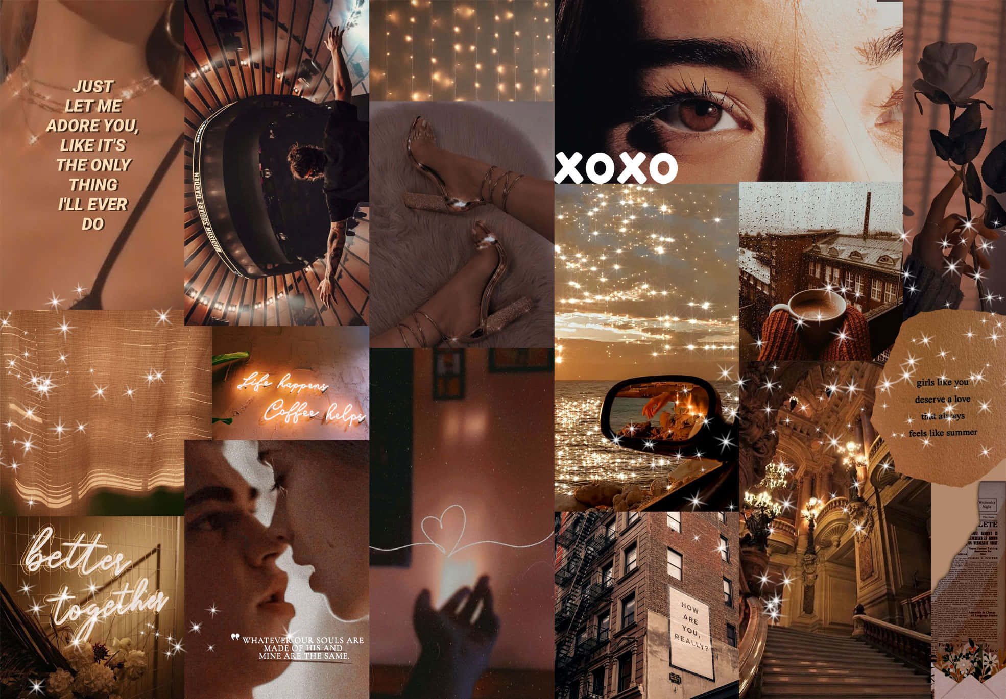 brown and gold, glittery sparkles, handwritten quotes, Full HD Desktop Wallpaper