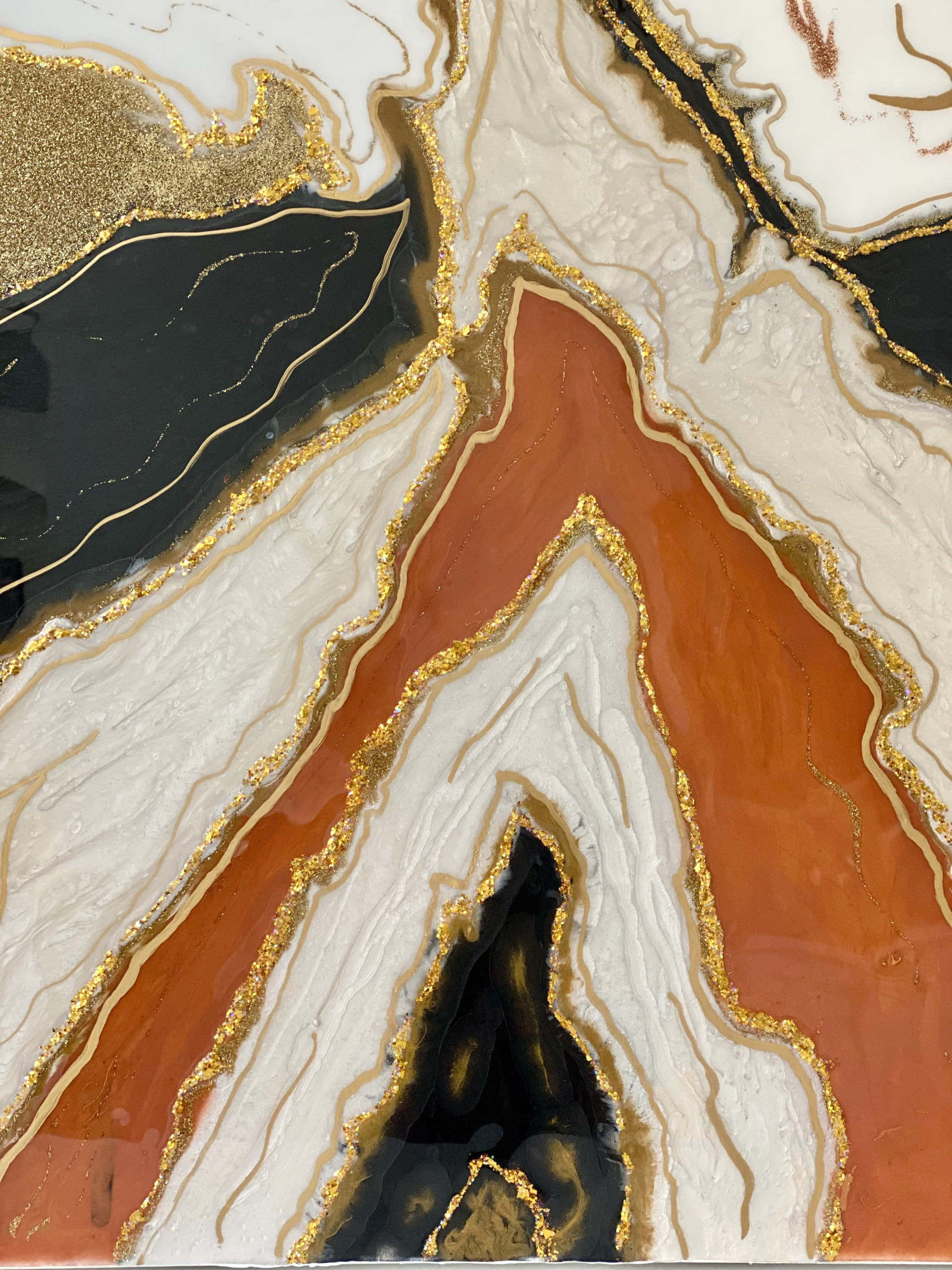 Brown And Gold, abstract resin artwork, black white and terracotta swirls, 2K Phone Wallpaper