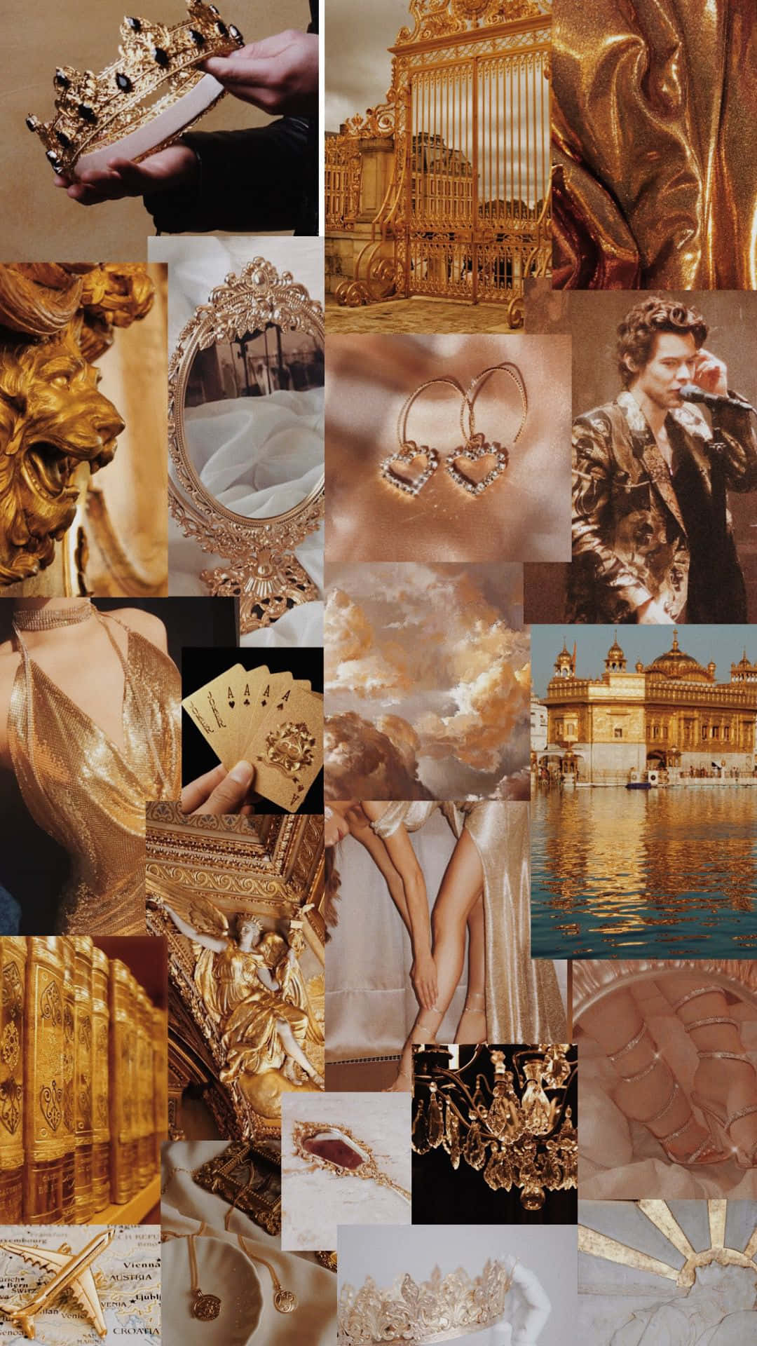 Brown And Gold, golden collage, crowns, Full HD Phone Wallpaper