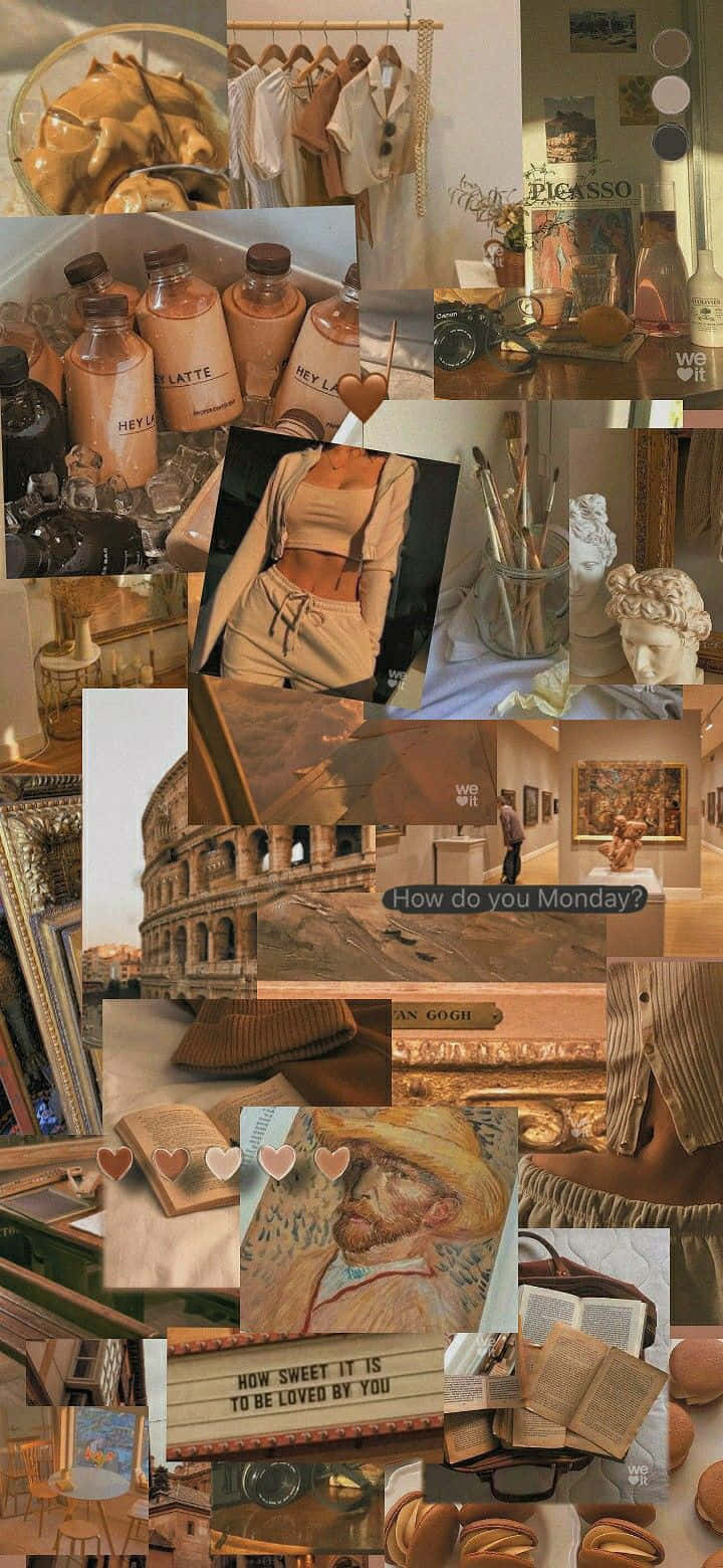 Brown And Gold, vintage fashion art books, coffee drinks, HD Phone Wallpaper