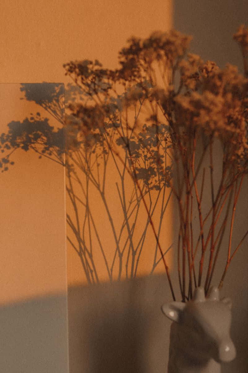 Brown and Gold, deer-shaped vase, dried flowers, SD Phone Wallpaper