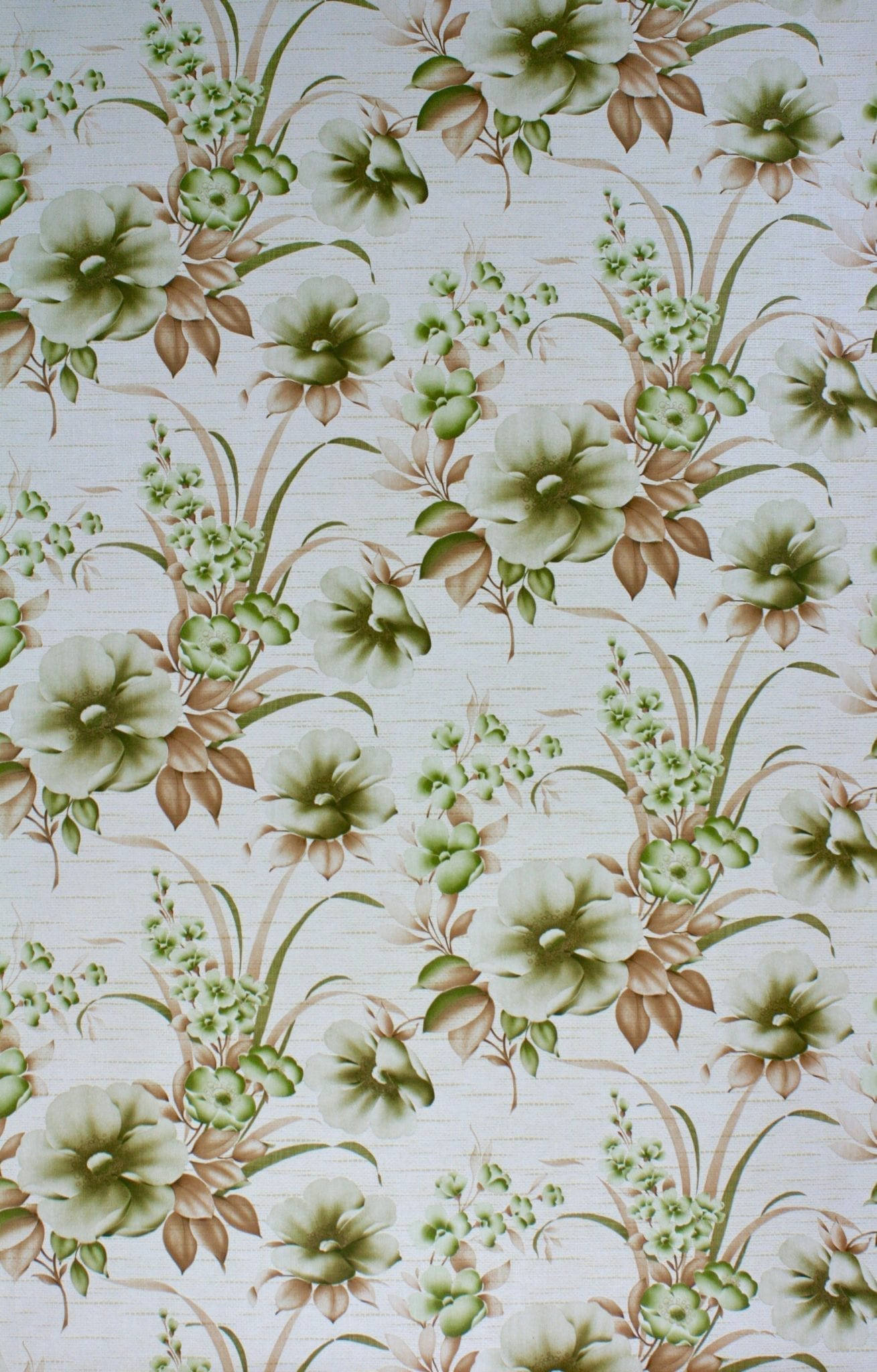 green floral, brown leaves, vintage floral wallpaper, Full HD Phone Wallpaper