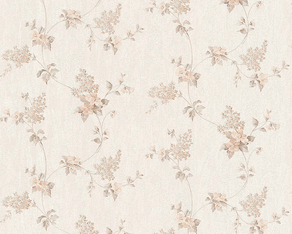 beige floral vines, delicate blossoms, textured cream wallpaper surface, SD Desktop Wallpaper