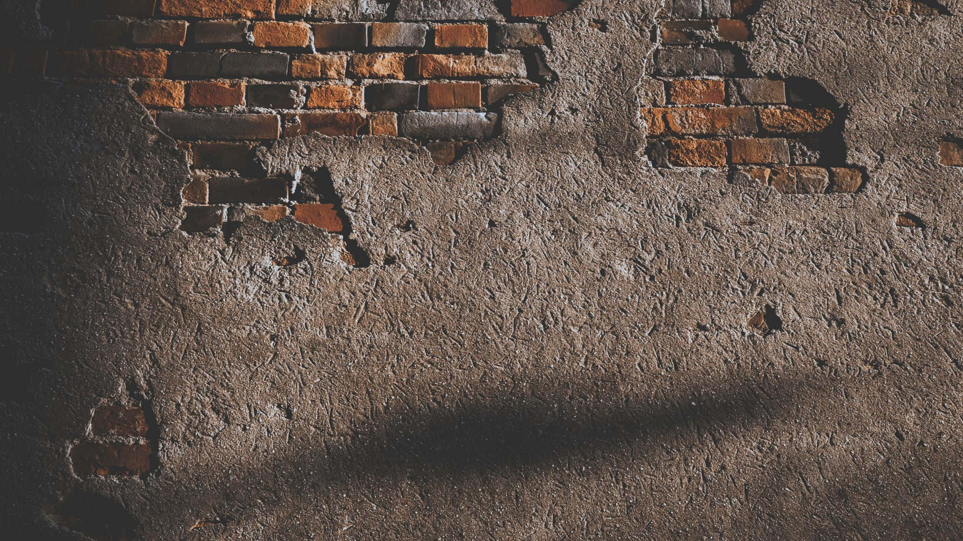 Brown Brick, weathered concrete wall, exposed brick patches, Full HD Desktop Wallpaper