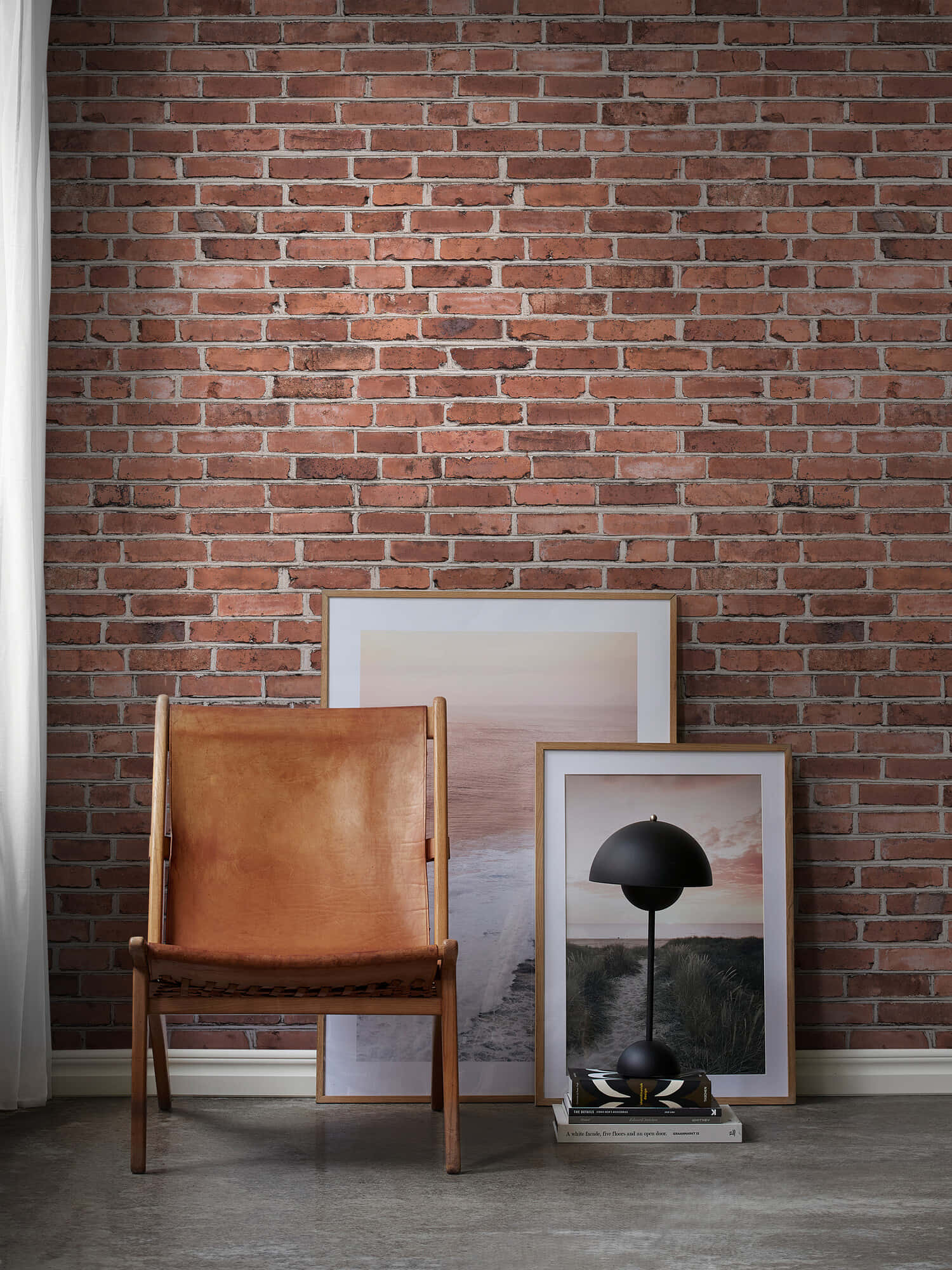 Brown Brick, rustic red brick wall, leather chair, Full HD Phone Wallpaper