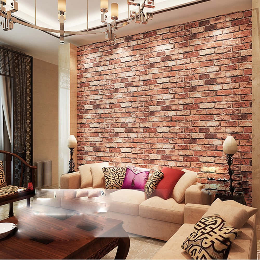 Brown Brick, brick-patterned wallpaper, beige sofa, SD Desktop Wallpaper