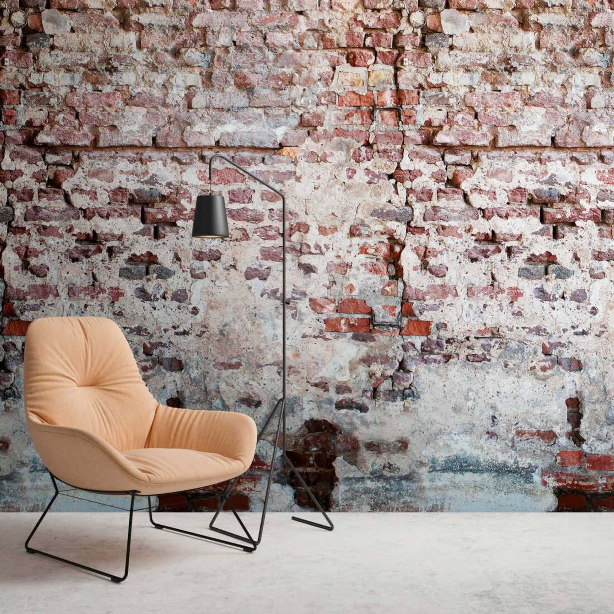 brown brick, peach armchair, black floor lamp, Full HD Desktop Wallpaper
