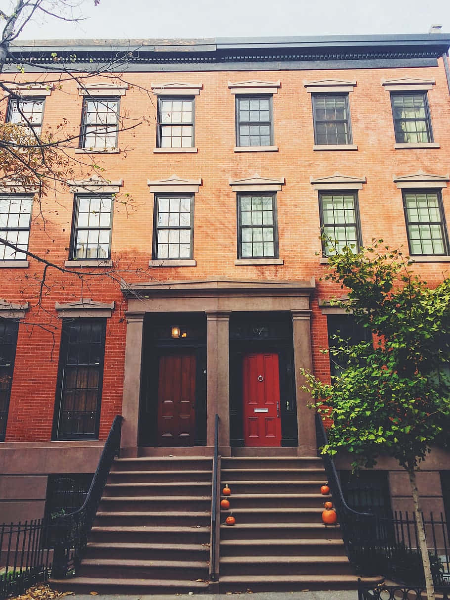 brownstone, red brick, row house, SD Phone Wallpaper
