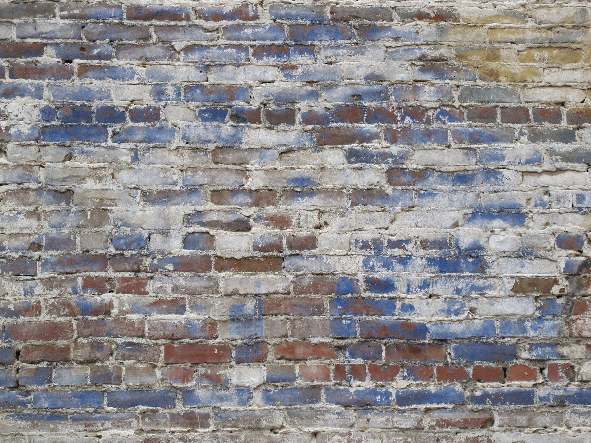 brown, brick wall, faded blue paint streaks, Full HD Desktop Wallpaper