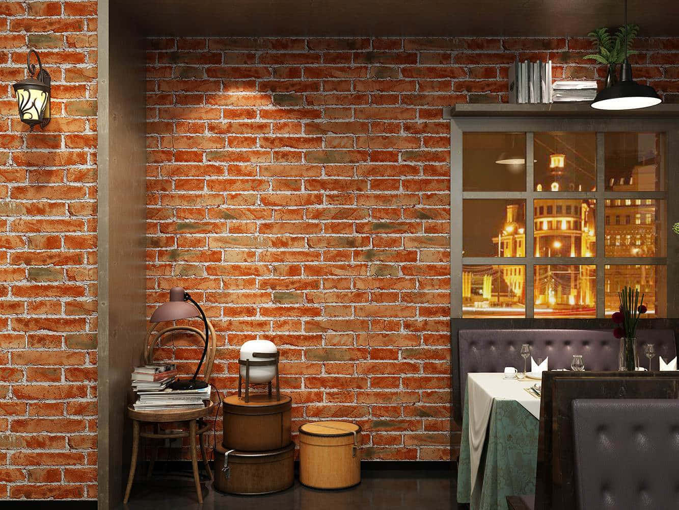 Brown Brick, exposed brick walls, cozy rustic dining nook, HD Desktop Wallpaper