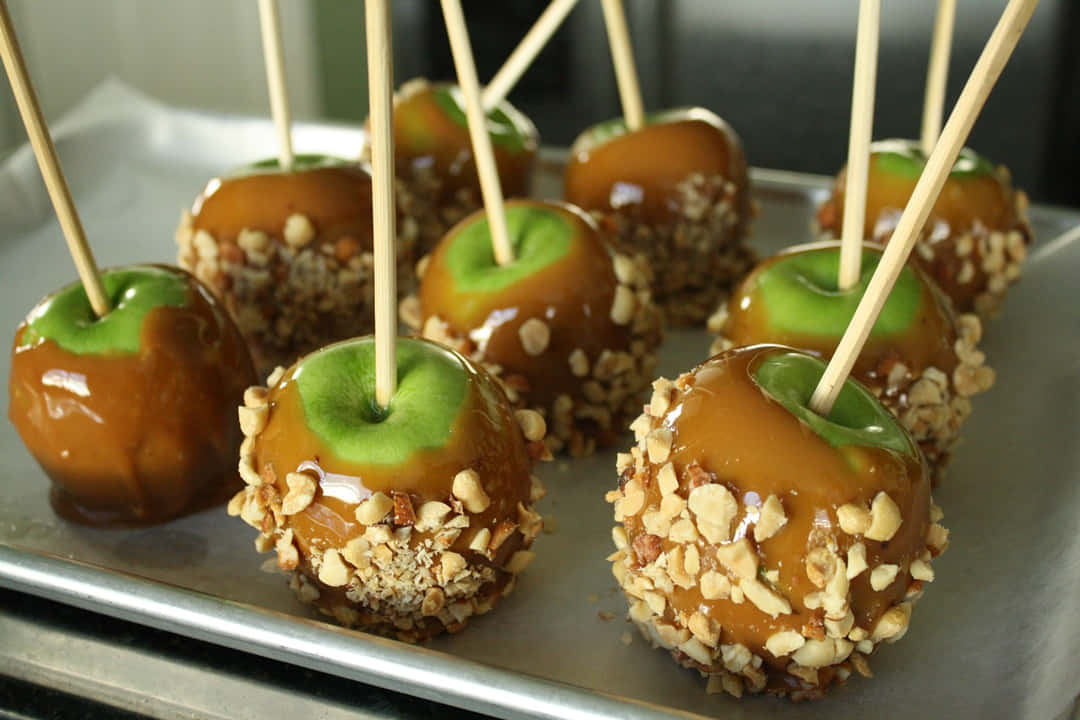 Brown Caramel, caramel apples, chopped nuts, SD Desktop Wallpaper