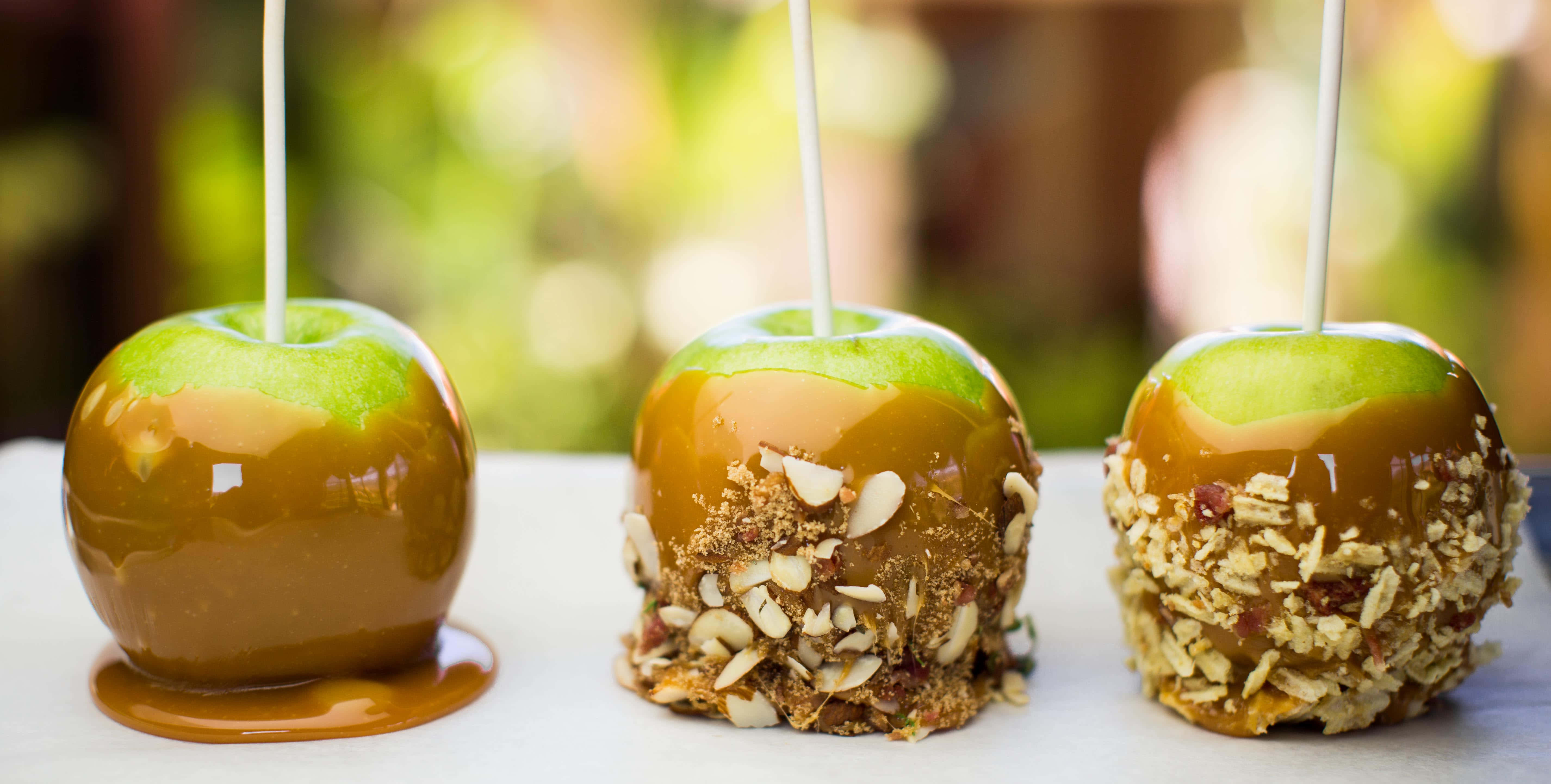 Brown Caramel, caramel apples, almonds, 5K Desktop Wallpaper
