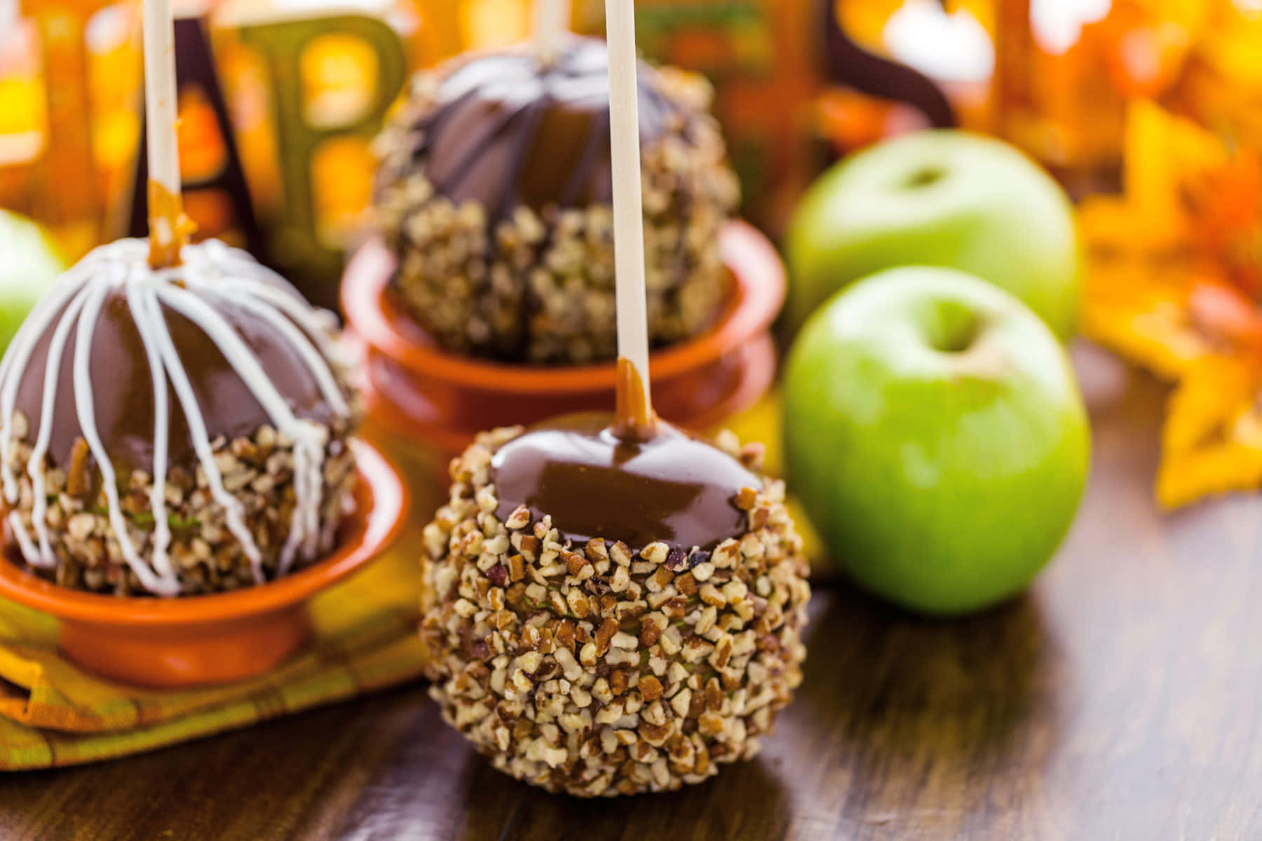 Brown Caramel, caramel apples, nuts, HD Desktop Wallpaper