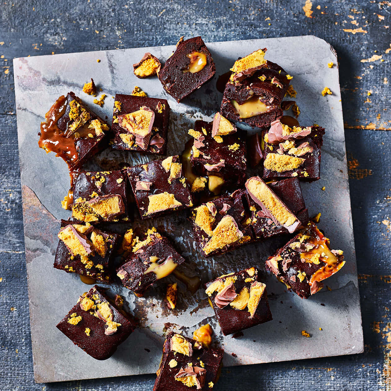 caramel brownie, dark chocolate brownies, caramel, SD Desktop Wallpaper
