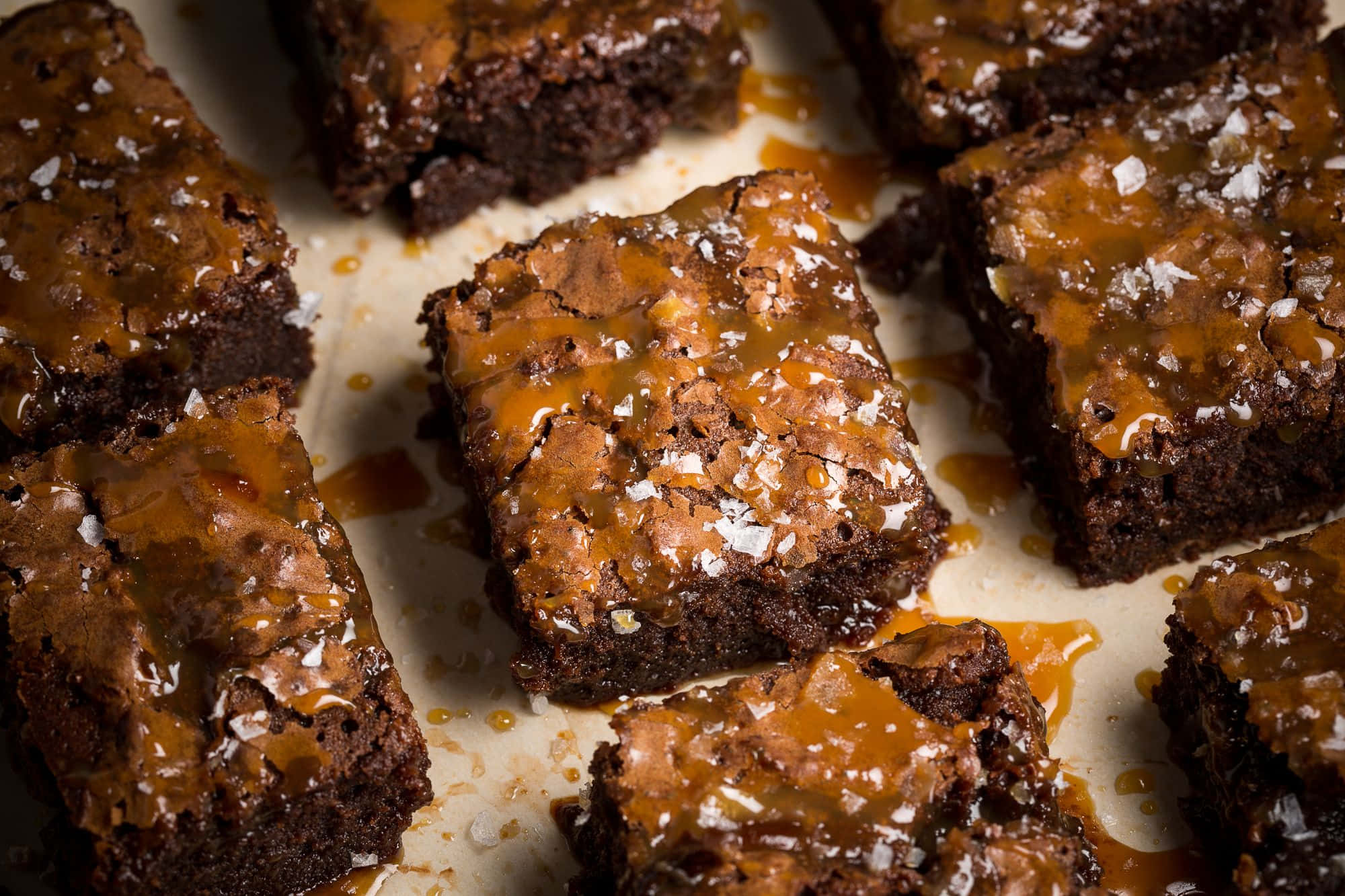 caramel brownie, glossy caramel, flaky sea salt, Full HD Desktop Wallpaper
