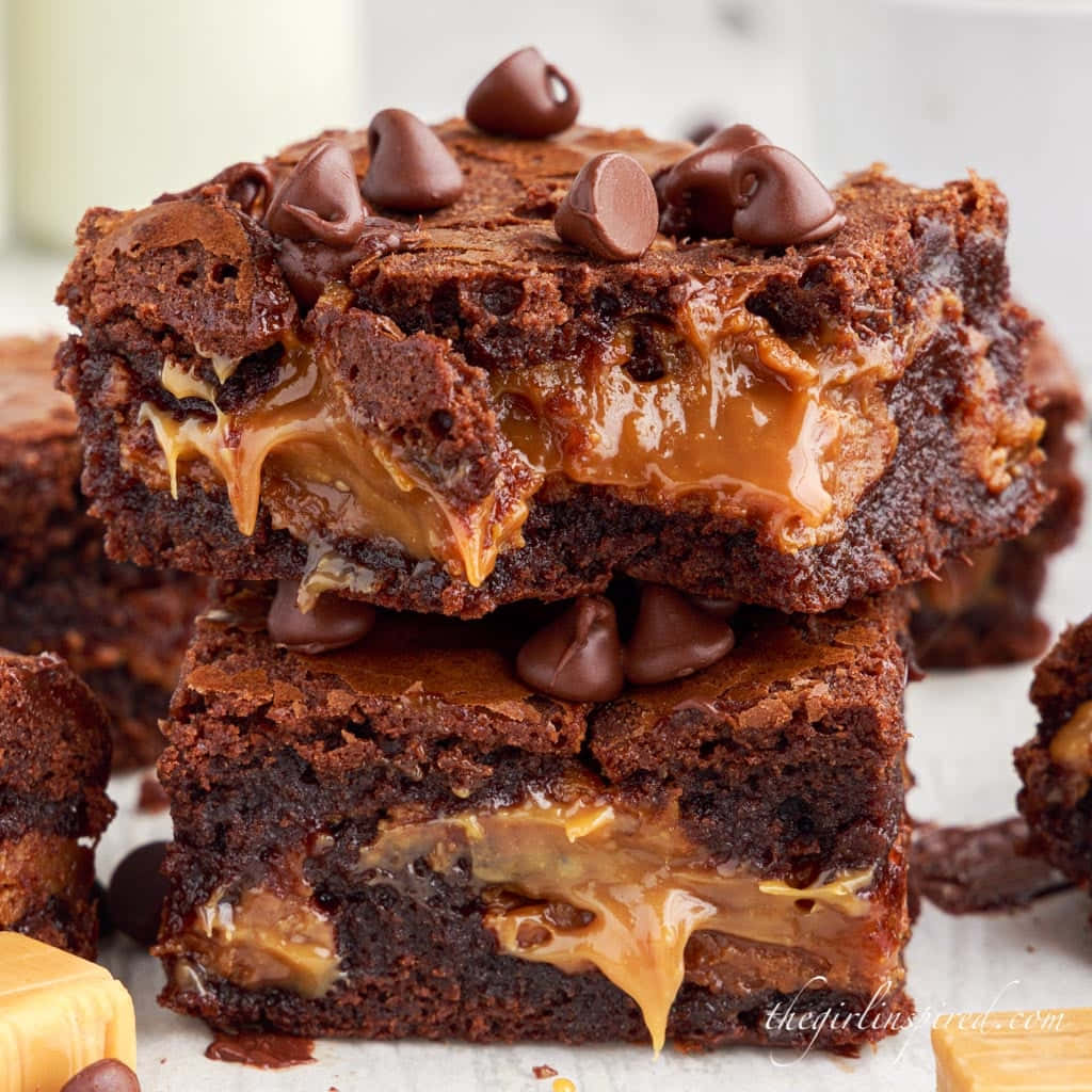 caramel brownie, fudgy brownies, caramel, SD Desktop Wallpaper