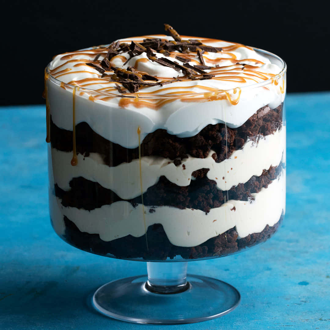 caramel brownie, chocolate trifle, glass dish, SD Desktop Wallpaper