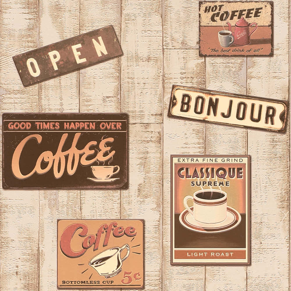Brown Coffee, vintage coffee-themed signs, retro typography, SD Desktop Wallpaper