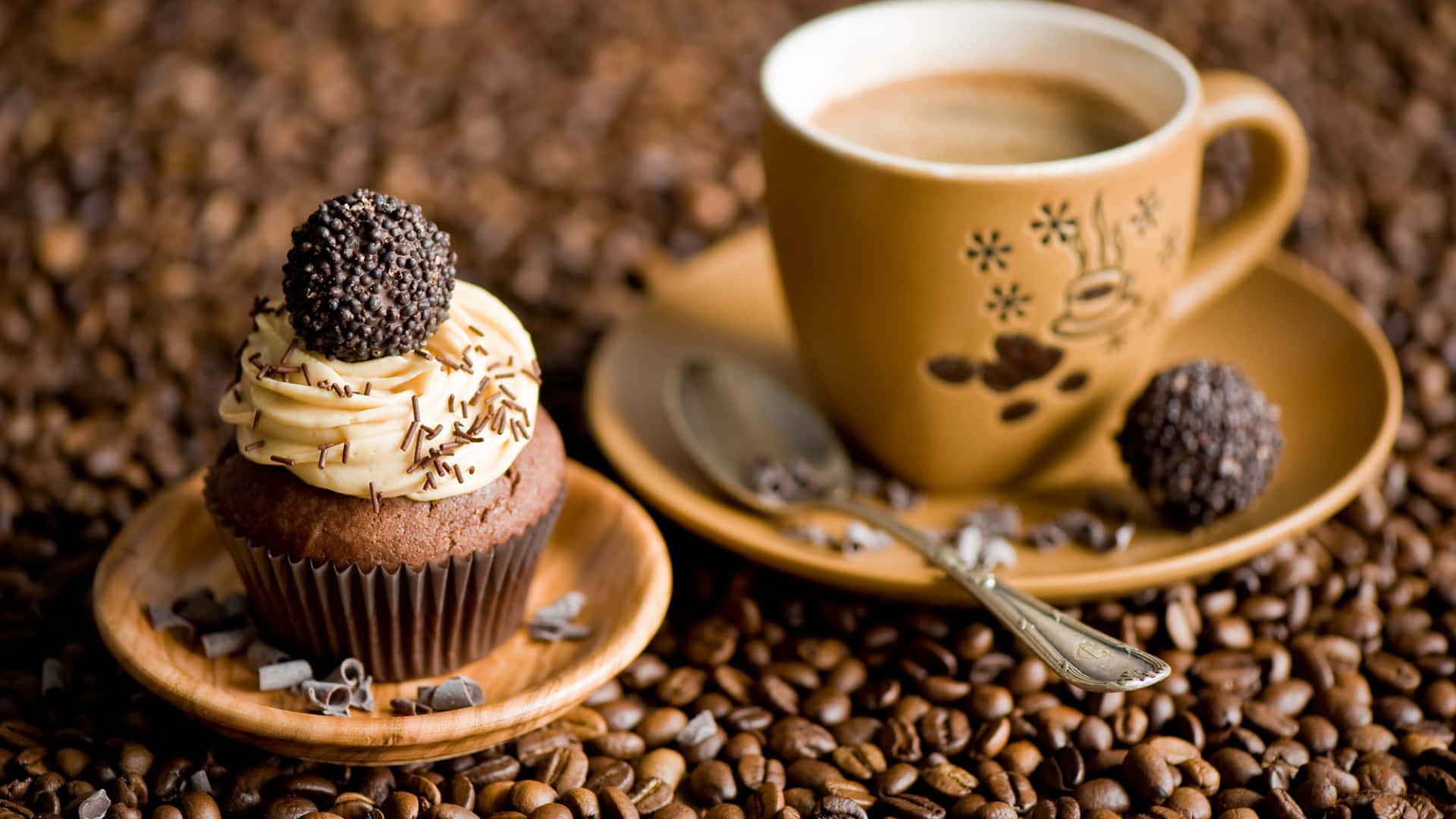 brown coffee, burlap sack, chocolate cupcake, Full HD Desktop Wallpaper