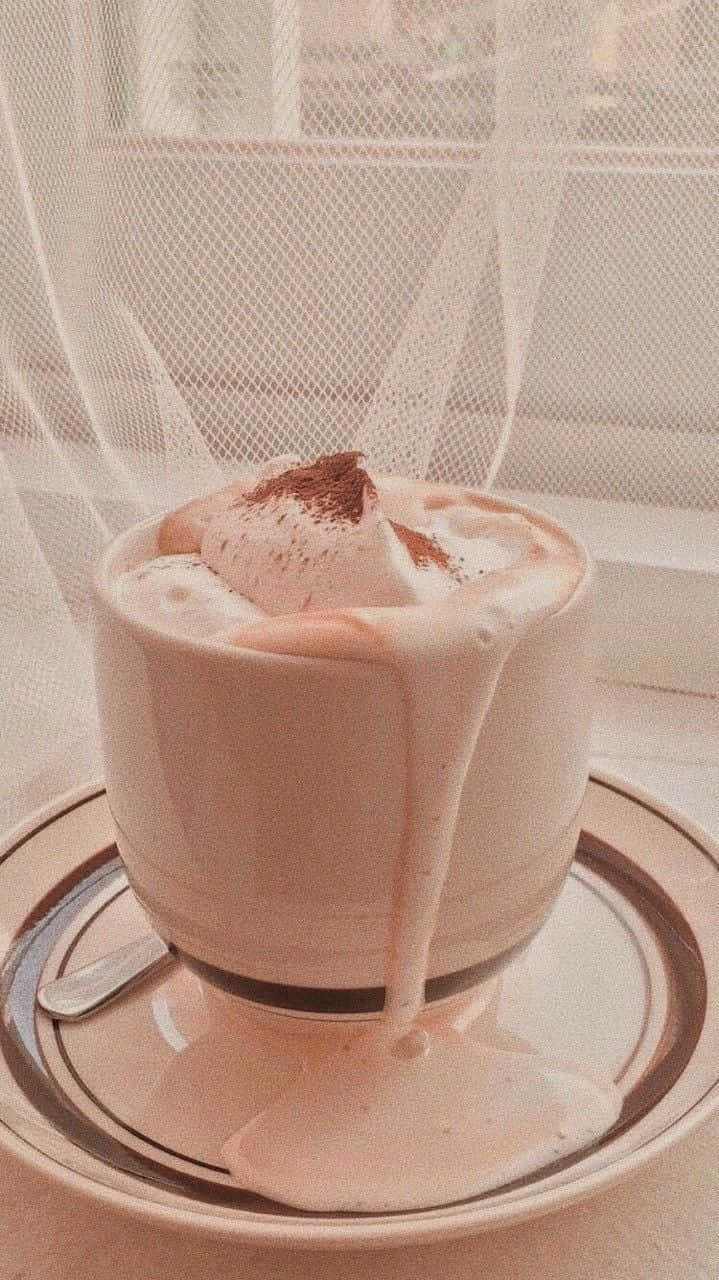 Pastel Brown Cup, creamy hot chocolate, whipped cream, HD Phone Wallpaper