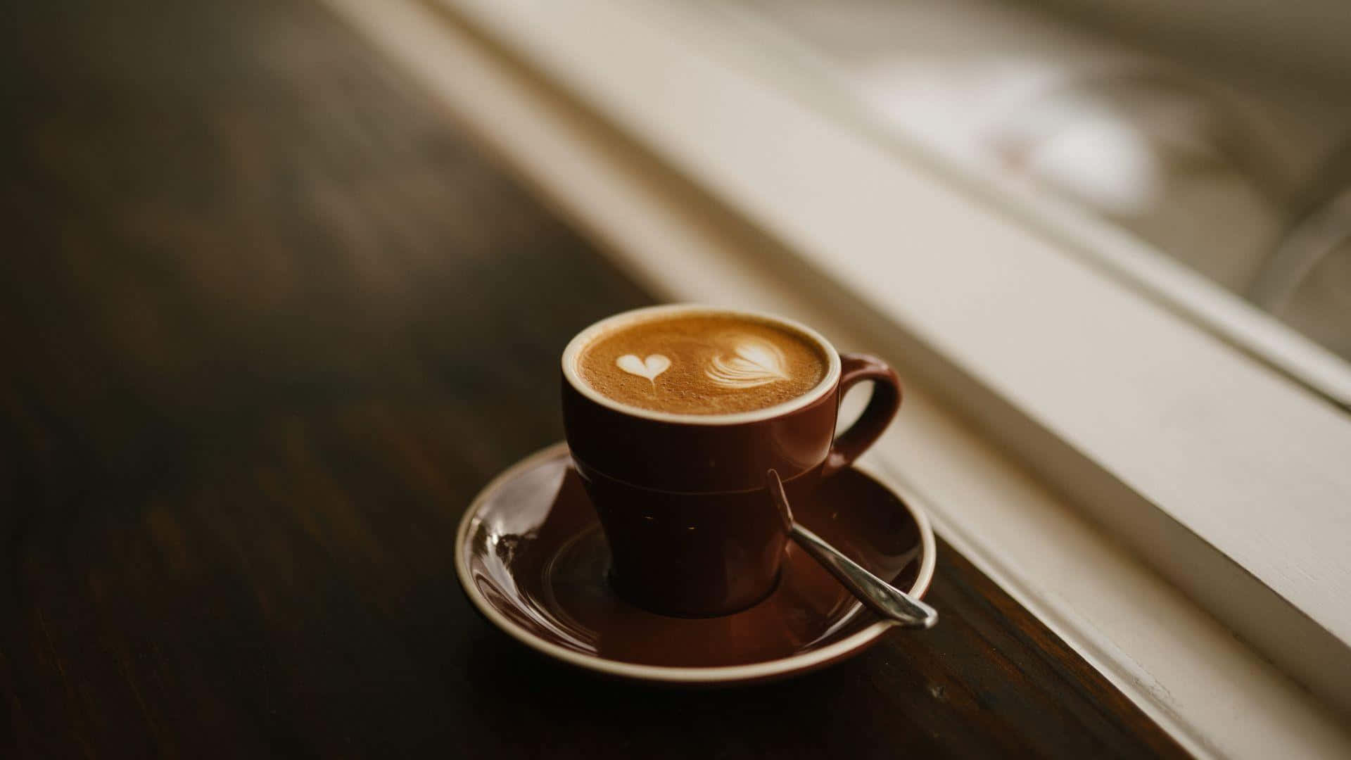 brown ceramic coffee cup, heart latte art, saucer, Full HD Desktop Wallpaper