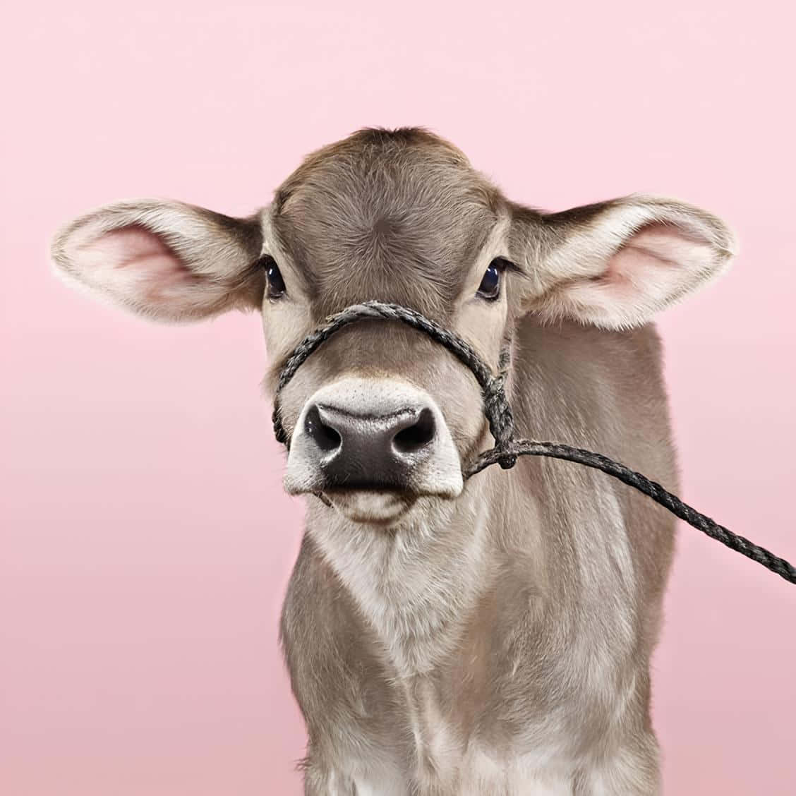 Brown Cow, pink background, young calf, SD Desktop Wallpaper
