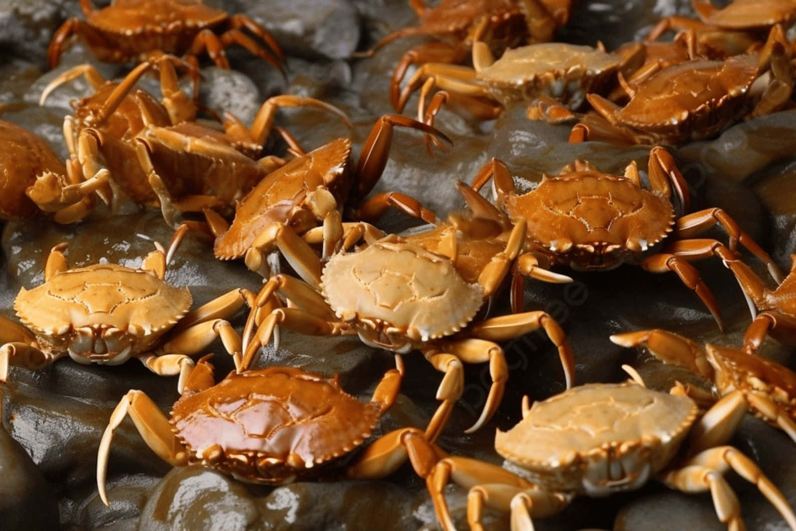 Brown Crabs, wet dark rocks, textured shells, HD Desktop Wallpaper