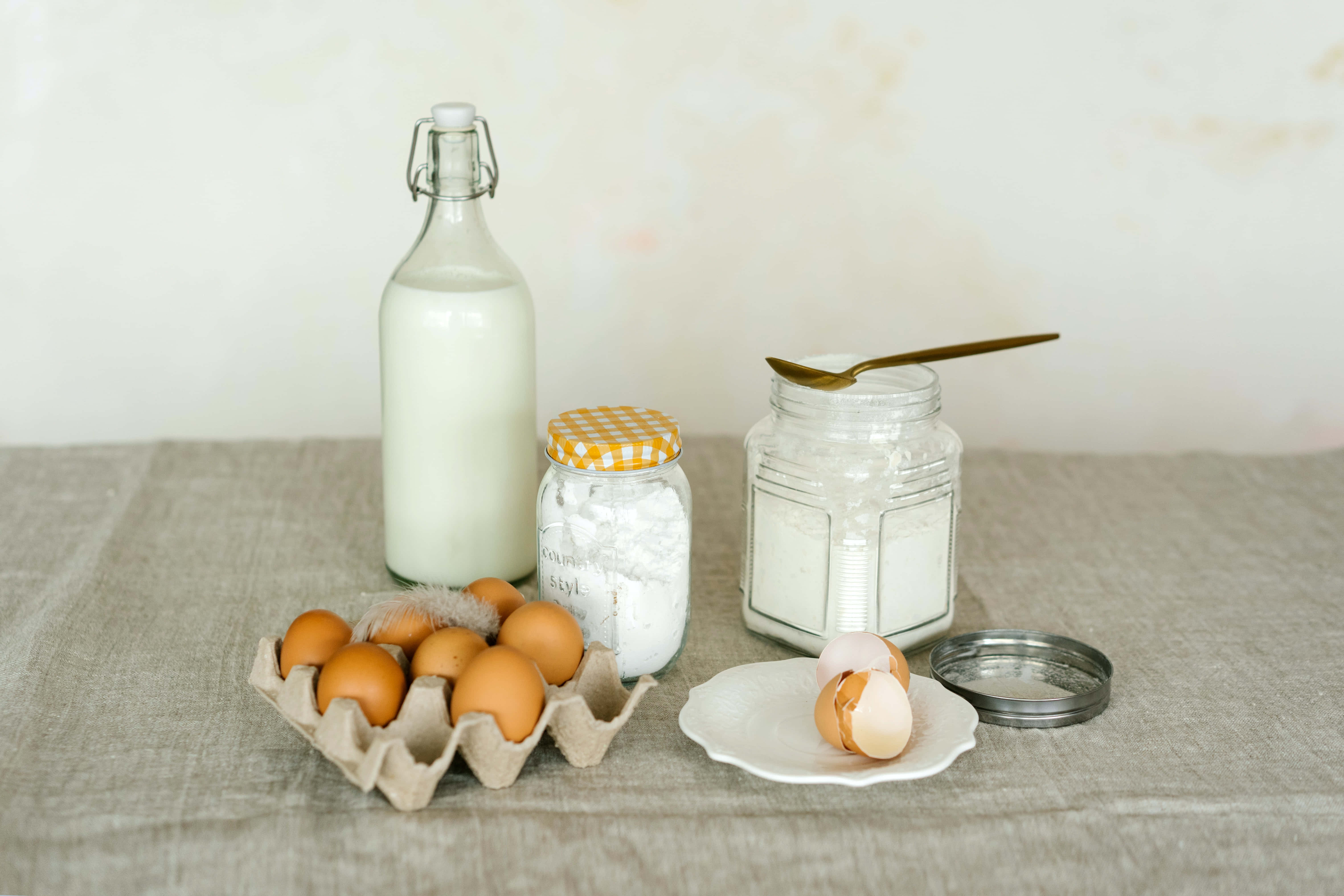 brown eggs, rustic tabletop, milk, 5K Desktop Wallpaper