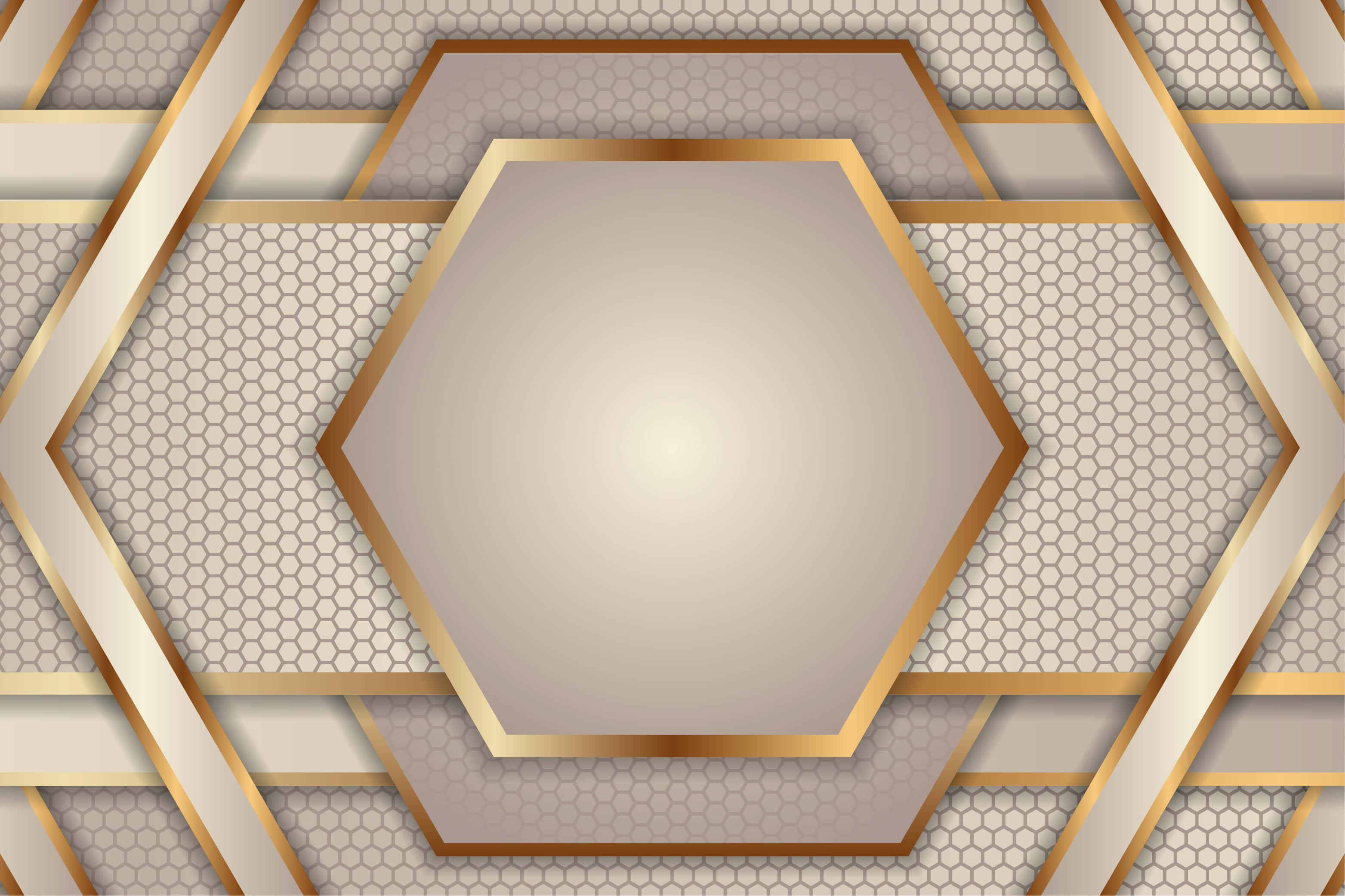 brown geometric, gold hexagonal frames, honeycomb texture, 2K Desktop Wallpaper
