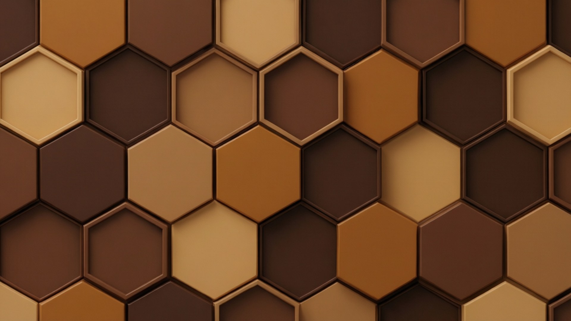 honeycomb brown hexagons, 3D hexagonal tile wall, rich brown, Full HD Desktop Wallpaper