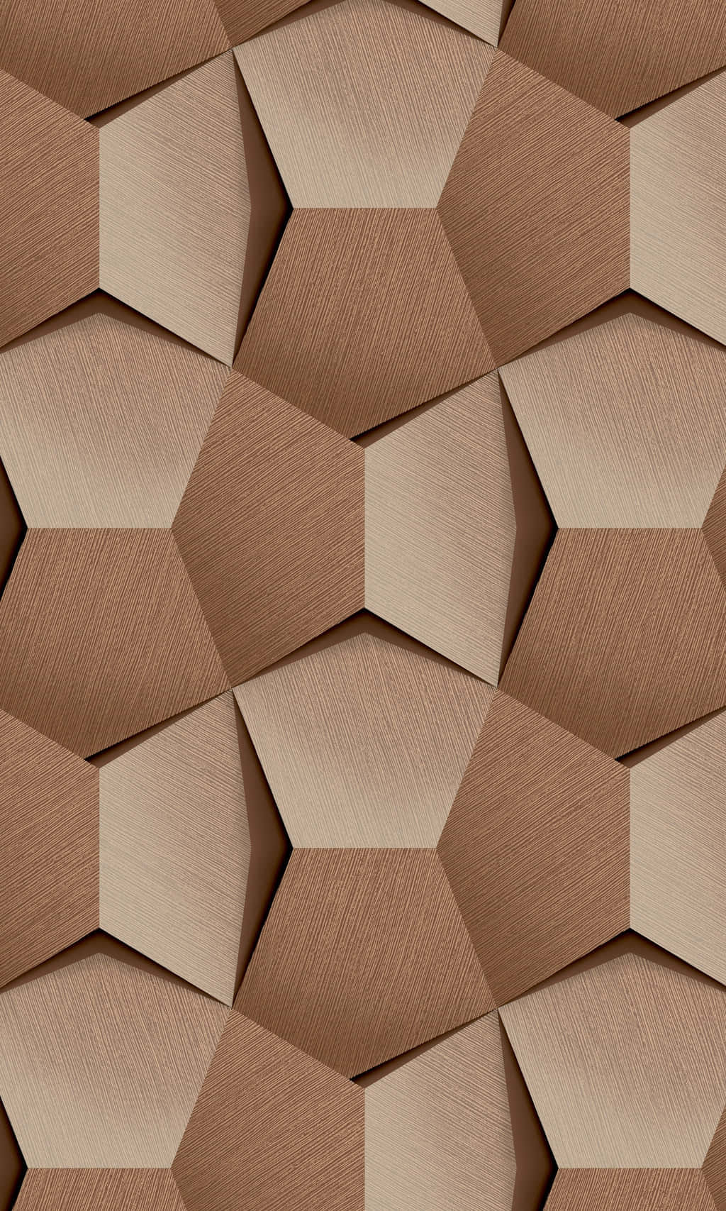 brown geometric, interlocking hexagons, wood grain texture, HD Phone Wallpaper