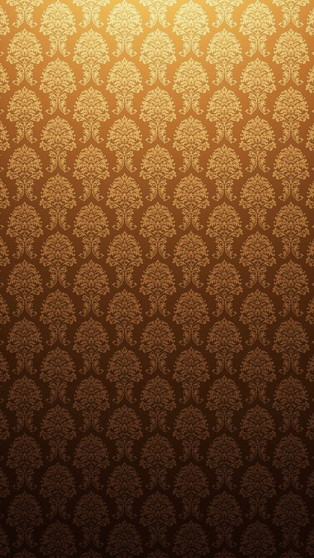gold and brown iPhone, damask pattern, gradient gold and brown tones, Full HD Phone Wallpaper