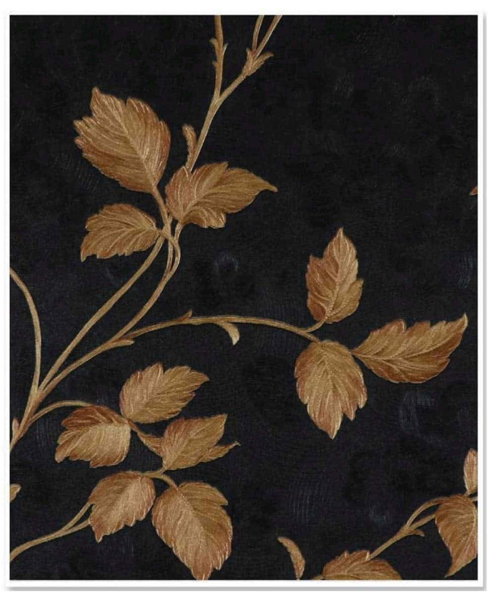 brown leaves, golden leafy vines, deep black textured fabric, SD Phone Wallpaper