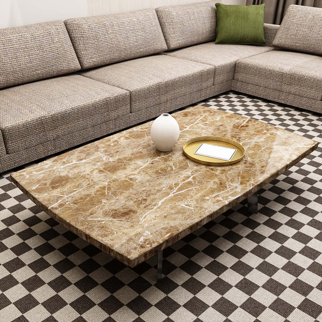 Brown Marble, beige textured sectional sofa, green pillow, SD Desktop Wallpaper
