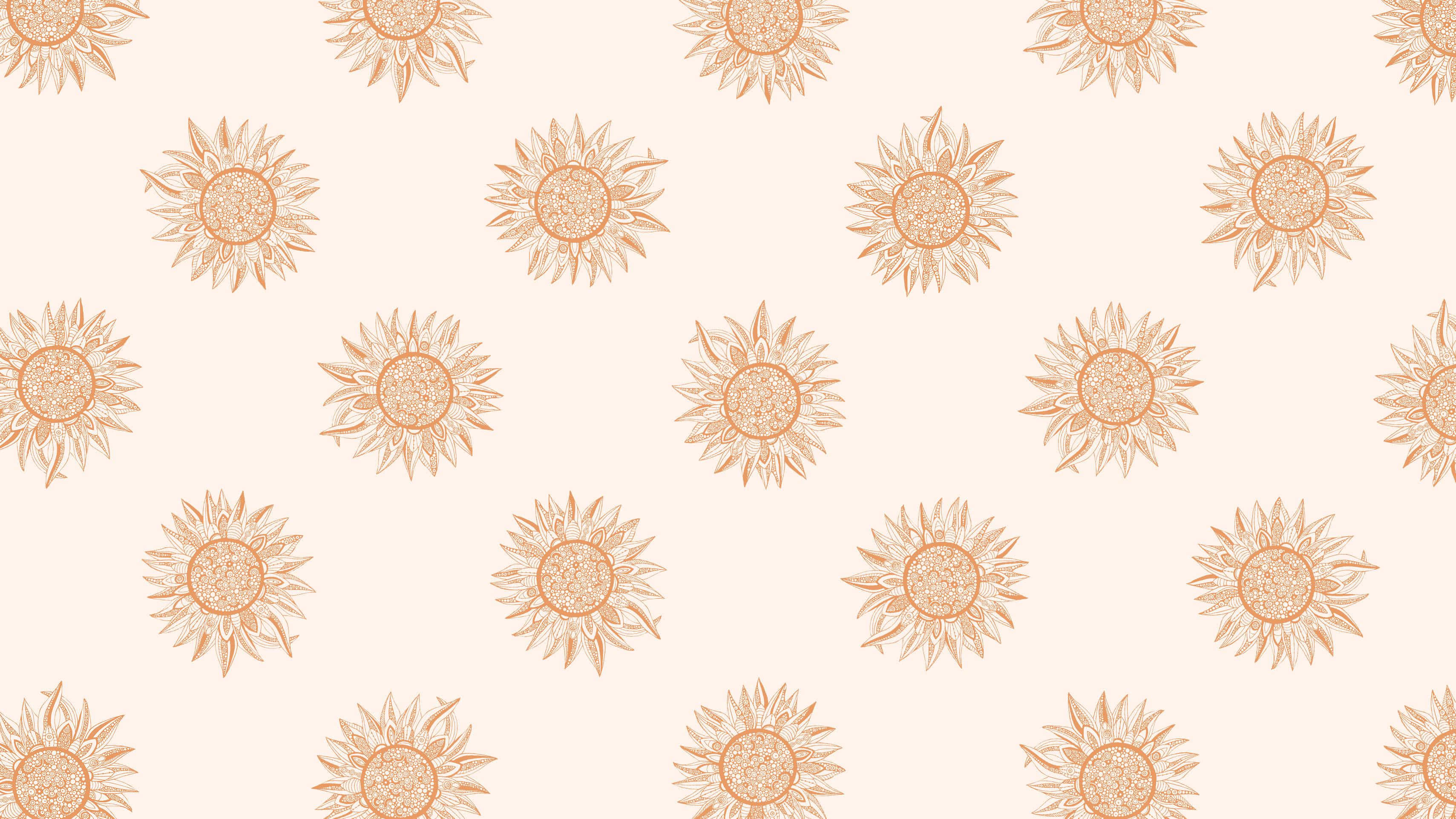 sunflowers, warm orange tones, soft cream background, 2K Desktop Wallpaper