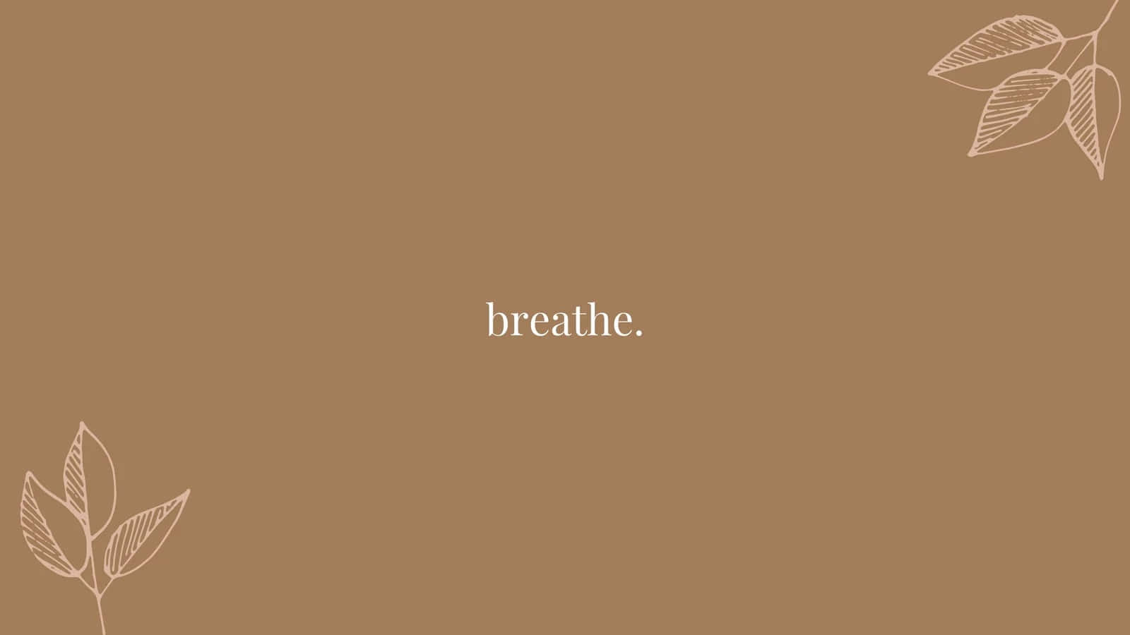 beige background, delicate line-drawn leaves, lowercase text breathe, HD Desktop Wallpaper
