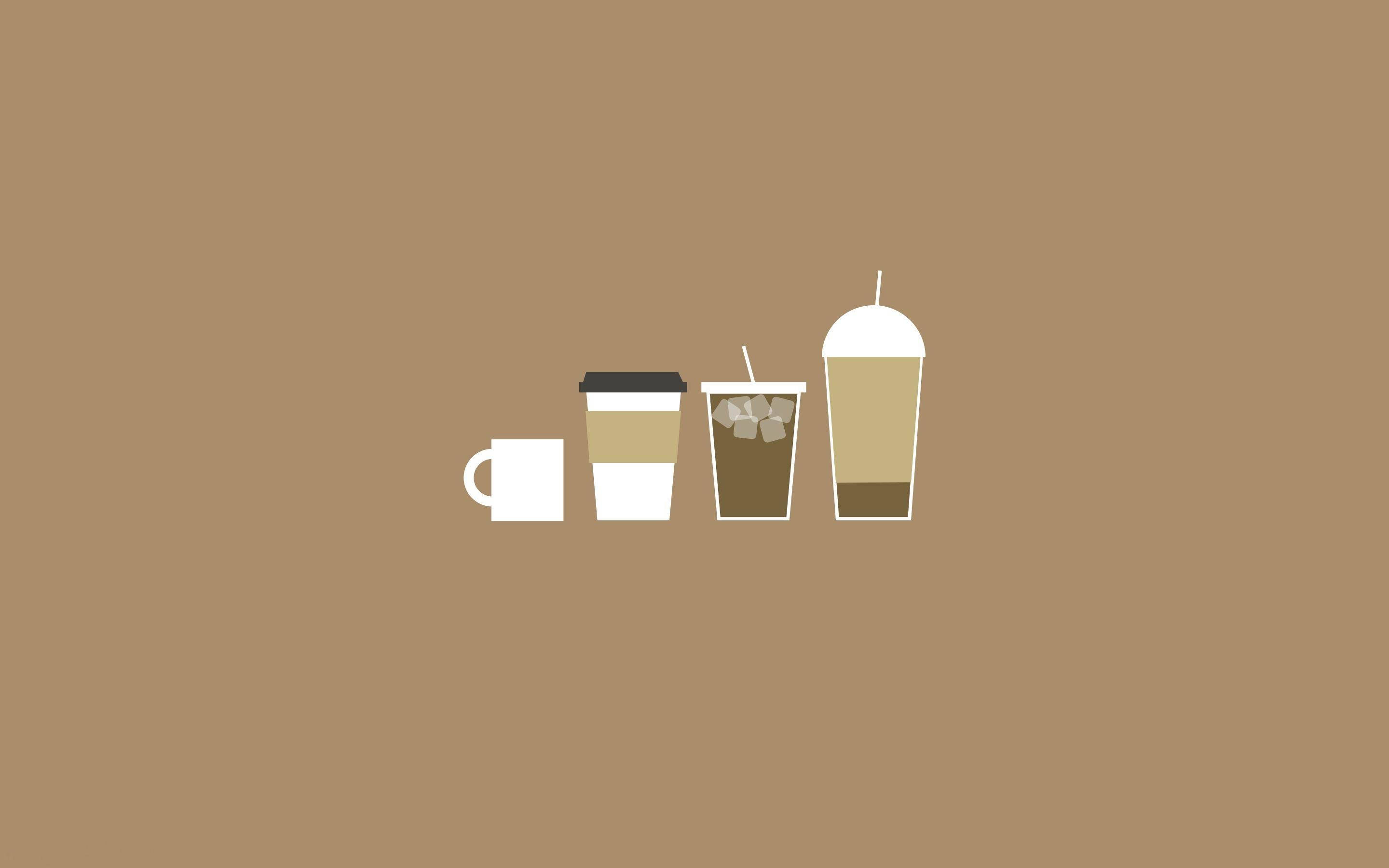 brown aesthetic, coffee illustration, laptop, 2K Desktop Wallpaper