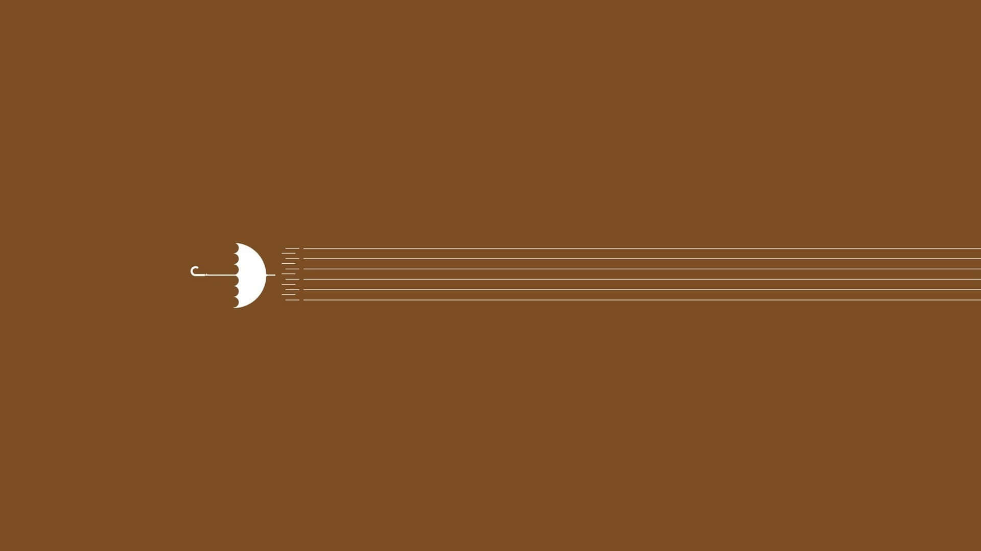 minimalist white umbrella icon, thin horizontal lines, solid brown background, Full HD Desktop Wallpaper