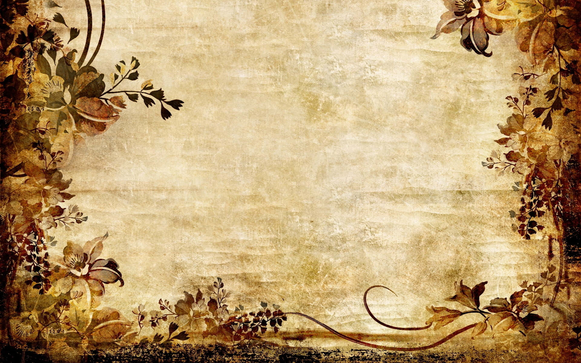 vintage floral border, aged parchment, sepia tones, Full HD Desktop Wallpaper