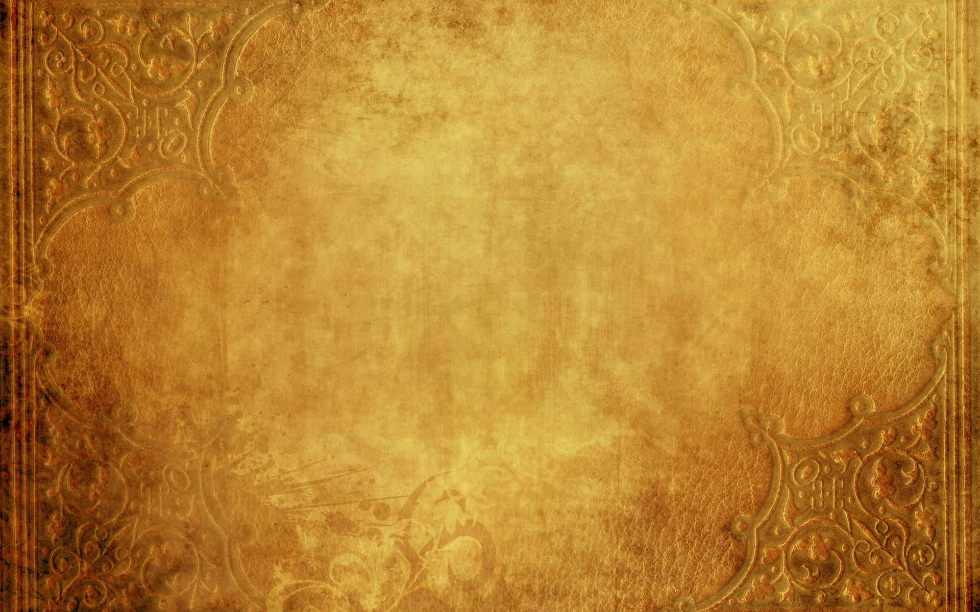 brown paper, golden parchment, embossed floral borders, Full HD Desktop Wallpaper