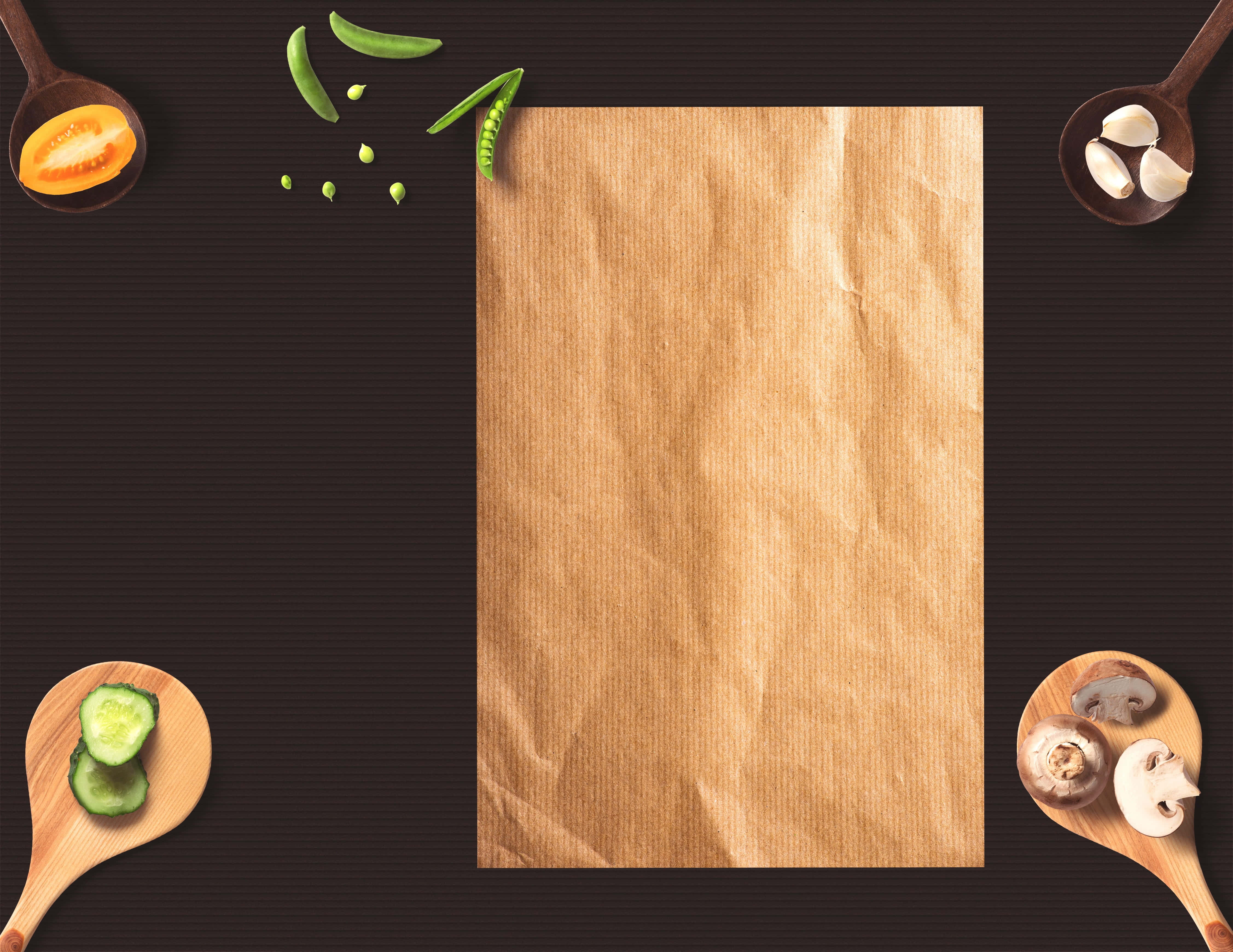 brown paper, dark surface, fresh vegetables, 4K Desktop Wallpaper