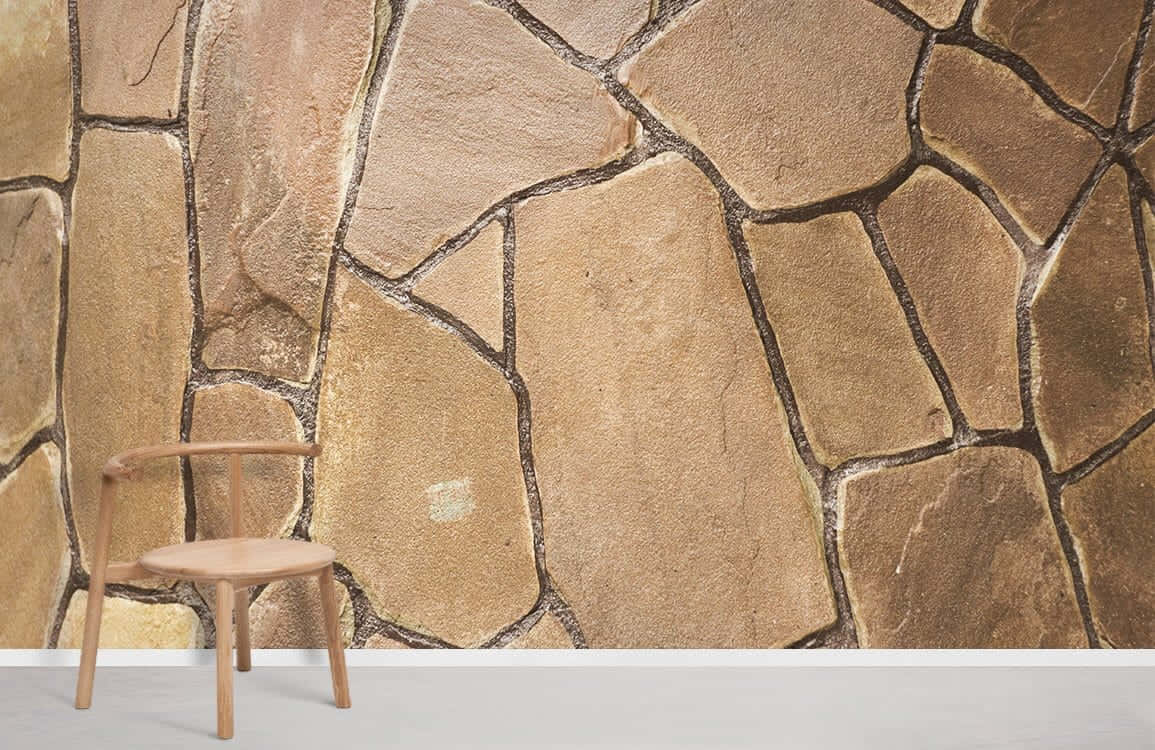 brown stone, wooden chair, textured stone wall, SD Desktop Wallpaper